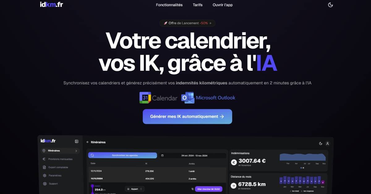 idkm.fr interface automating mileage reimbursements